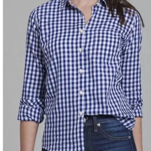 New UNTUCKit Women's Size 8 Belleza Navy Blue Gingham Button Down Shirt  NWT - Picture 1 of 6